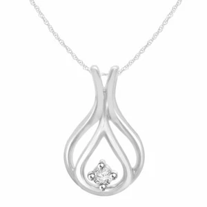 Solitaire Diamond Pendant 10K White Gold Z656 with 18" Chain Necklace - Picture 1 of 6