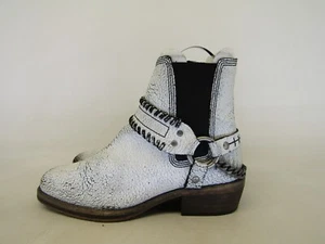 Free People Womens Size 40 EUR Distress White Leather Harness Ankle Boots Bootie - Picture 1 of 11