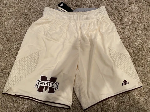 Adidas Mississippi State Basketball Cream White “Iced Out” Authentic Game Shorts Cover