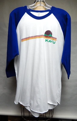 KAVU White/Royal Baseball T-Shirt 3/4 Sleeve 50/50 SZ XL EUC - Image 1 of 4