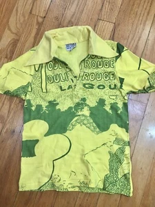 VTG Moulin Rouge all over print polo shirt Gringos Kids single Stitch - Picture 1 of 12