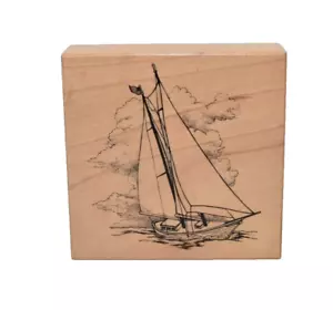 Segelboot in Wolken auf rauer See PSX G-1479 Stempel auf Holzblock - Bild 1 von 6