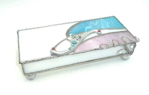 Vintage Hand Made Stained White Glass Footed Trinket Jewelry Box 10"x5" - Picture 1 of 6