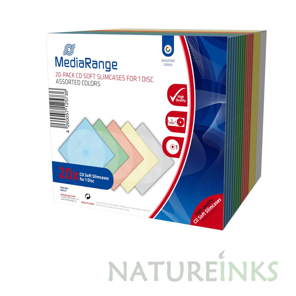 20 MediaRange CD DVD Soft 5mm Slimline jewel case Assorted colour BOX37 - Image 1 of 1