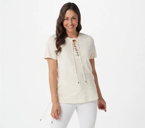 Haute Hippie 100% Cotton Tribe Knit Top Gusset Lace Up Top Desert Size XS - Picture 1 of 5