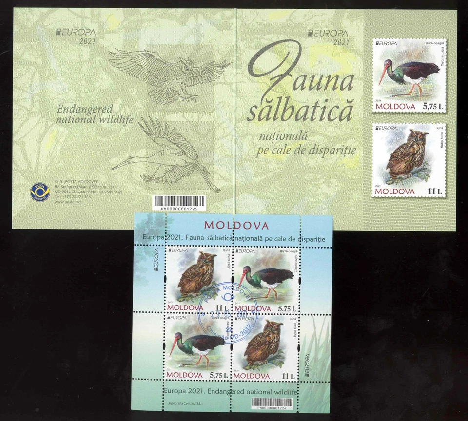 Moldova 2021 Europa CEPT Endangered national wildlife s/s CTO with booklet - Image 1 of 1