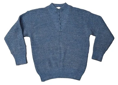 Vintage LL Bean Sweater Mens Large Blue Wool Blend Henley High Trek Yarn USA 80s - Image 1 of 4