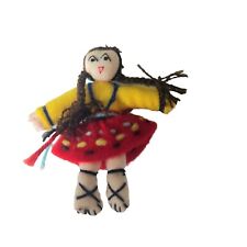 Vintage Girl Red Skirt Pig Tails Hair Mini Handmade Cloth Rag Doll Folk Art 3