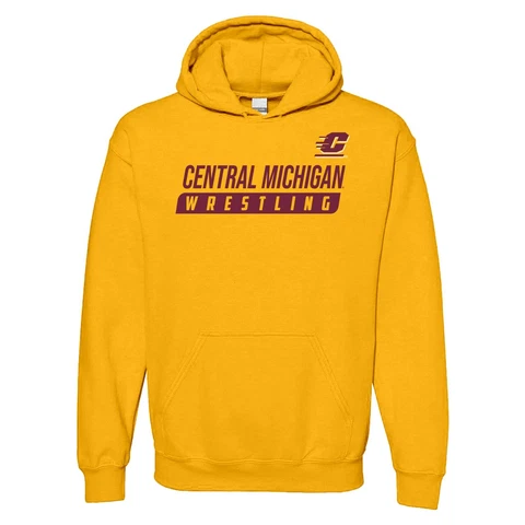 Central Michigan Chippewas Wrestling Slant, Team Color Hoodie - Gold Cover