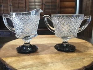 Westmoreland English Hobnail Crystal with Black Base Footed Sugar & Creamer Set - Picture 1 of 5