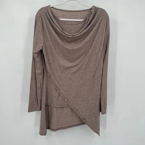 Womens Minimalist Asymmetrical Tunic Top Size M Boho Lagenlook Button Detail - Picture 1 of 6