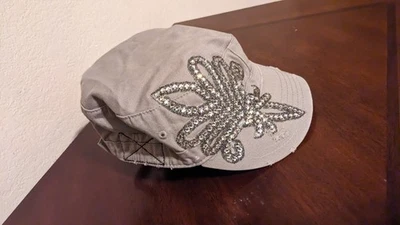 Olive & Pique Paisley Bling Cadet Hat Adjustable Rhinestones Y2K Glitz Cap Black - Image 1 of 4