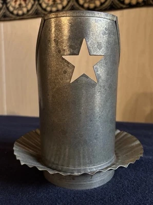 Tin Inset Candle Holder Primitive Folk Country Star 6.5” H - Image 1 of 4