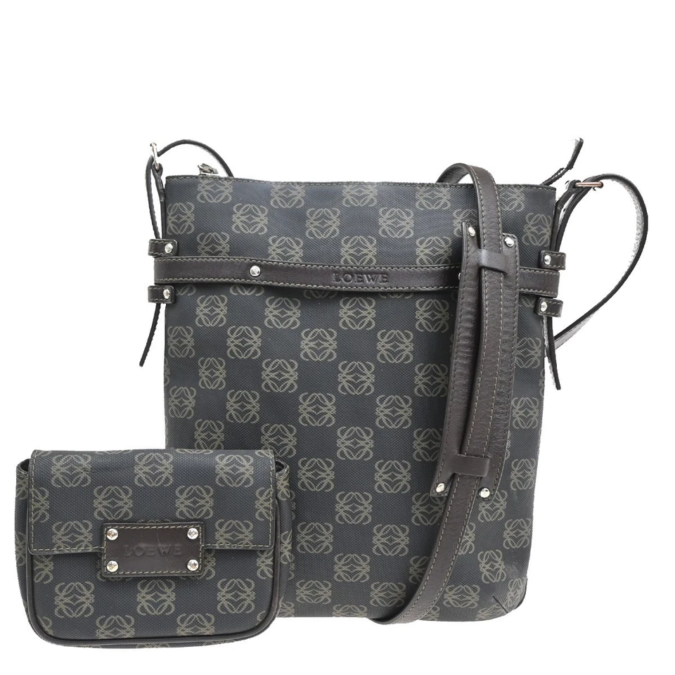 LOEWE Logo Anagram Shoulder Bag PVC Leather Black Brown SHW 34RL510 - Image 1 of 4