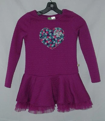 Girls Sz 8 Long Sleeve Textured Heart Print Bright Purple Dress DOLLIE & ME - Image 1 of 4