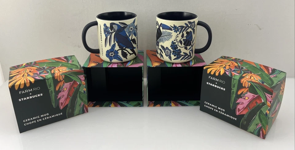 Starbucks Farm Rio Blue Floral Bird Lenco Azulejo Mug 14oz PRIORITY SHIP