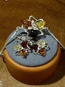 Juego de pulsera y pendientes ajustables ámbar multicolor de plata de ley 925 - Imagen 1 de 6