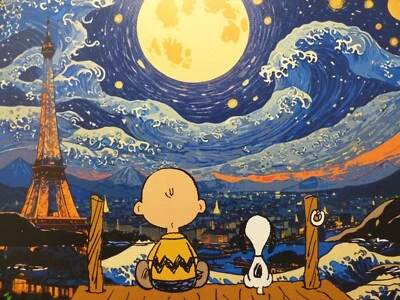 DEATH NYC "GERAHMT" Lithografie ltd Edit of "Charly Brown and Snoopy" 3D Siegel - Bild 1 von 4