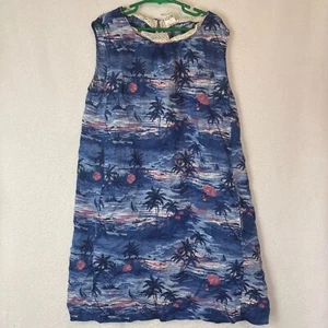 Crewcuts Girls Size 14 Sleeveless Linen Dress Coastal Palm Trees Sunset Beachy - Picture 1 of 6