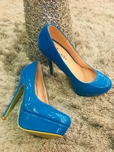 MAGNIFIQUE ESCARPIN FEMME BLEU A TALON 12 CM STABLE POINTURE 36 neuve  - Picture 1 of 5