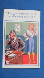 Postal cómica de riesgo década de 1940 sexy piqueros rubios oficina negro marcación teléfono - Imagen 1 de 2