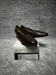 Soft Style Hush Puppies Pumps Sz 8 90s Y2K Dark Academia Square Chunky Heel - Picture 1 of 11