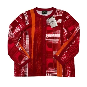 Bob Mackie Wearable Art Cardigan Sweater Abstract Print Red Bold Size M NWT - Picture 1 of 12