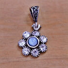 Vintage Sterling silver handmade pendant, Mexico 925 flower blue cat eye and cz