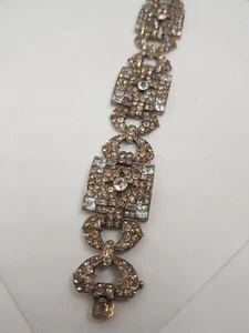 Exceptionnel Bracelet Antique Art Déco Strass Transparent En Argent et Or - Bild 1 von 18