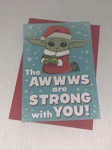 Hallmark Disney Star Wars Christmas Card: Baby Grogu The Awwws Are Strong W/ You - Picture 1 of 4