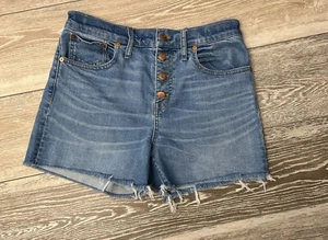 MADEWELL TALLA 28 ADORABLE PANTALÓN CORTO VAQUERO AZUL MOSCA BOTÓN TIRO ALTO - Imagen 1 de 6