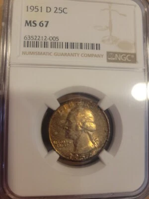 1951-D NGC MS67 Washington Quarter rare ms67 - Image 1 of 3