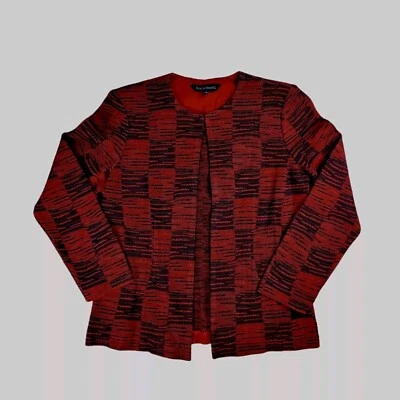 Ming Wang Women's Black Red Checked Knit Open Front Cardigan Jacket Sz M - Image 1 of 4