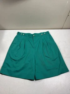 Vintage 90er David Brooks hoch geschnittene plissierte Shorts grün lang Größe 12 Hose - Bild 1 von 7
