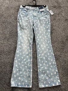 Old Navy Girls Jeans High Rise Flare Printed Floral Size 14 Blue Light Wash New - Picture 1 of 2