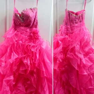 SEAN COUTURE STRAPLESS WOMEN PINK RUFFLE DRESS BEADED BREAST FLOWERED WAIST SZ 8 - Picture 1 of 10
