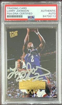 Larry Johnson auto 1995 Fleer #21 card Charlotte Hornets PSA Encapsulated - Image 1 of 3