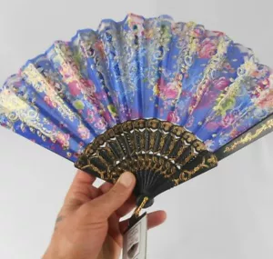 Hand Held Folding Fabric Floral Fan Lace Pink Black Gold Blue NWT **QUICK SHIP** - Picture 1 of 3