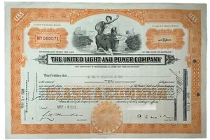CERTIFICATO DA 100 AZIONI (10) - STATI UNITI - LIGHT AND POWER COMPANY 1939 - R - Foto 1 di 2