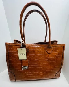 Claudia Faux Honey Crocodile made in Italy Tote Purse - Picture 1 of 15