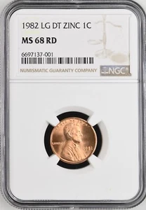 1982 1C Large Date Zinc RD Lincoln Memorial One Cent NGC MS68RD 6697137-001 - Picture 1 of 2