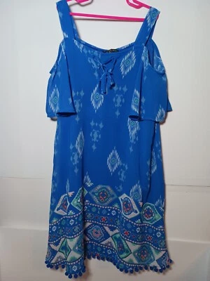 My Michelle Girls Dress Sz 16 Blue Geometric Pattern Short Sleeve - Image 1 of 4