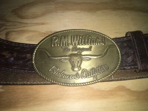 Australien Cowboy Longhorn massive Messing Gürtelschnalle & Gr. 34" Korbgeflecht Leder - Bild 1 von 17