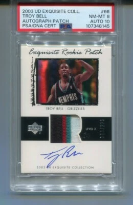 2003-04 Exquisite Collection Troy Bell Rookie Patch Auto /225 PSA 8 10 Auto - Image 1 of 2