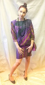 Vintage 2 Pc Skirt Set Drop Waist Top Purple W/ Metallic Threading Dolman Sl Sm - Picture 1 of 6