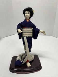 Estatuilla vintage japonesa kimono geisha azul estatua 11" - Imagen 1 de 7