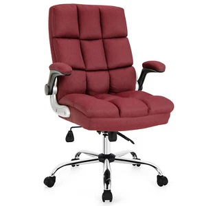 Costway Adjustable Office Chair High Back Tall Swivel Chair w/ Flip-up Arm Red - Picture 1 of 8
