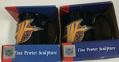 NEW NBA Golden State Warriors 11oz. Ceramic coffee cup pewter emblem Set of 2 Cover