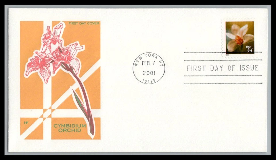US FDC # 3489 34c Flowers HF  HFddessed 2001, 9p3410 - Image 1 of 1