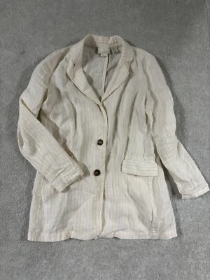 Cynthia Rowley Creme Striped Linen Boyfriend Oversized Boho Casual Blazer Xs - Image 1 of 4